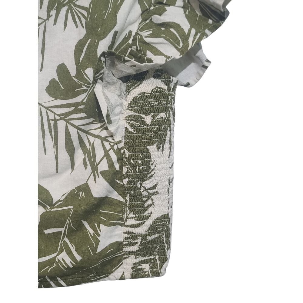 Abercrombie Blouse Large NWT Green Floral Smocked Ruffle Cap Sleeve Linen Blend - Picture 4 of 5